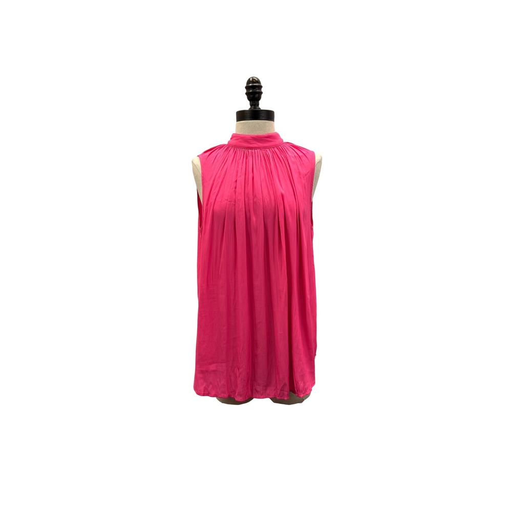 Smythe Sleeveless Blouse Women's Size S Pink Excellent Pleated Mock Neck Top - Picture 2 of 3